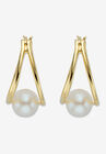 Yellow Gold Plated Sterling Silver Genuine Pearl Split Hoop Earrings, PEARL, hi-res image number null