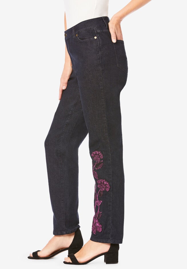 Invisible Stretch® Contour Embroidered Straight-Leg Jean, , alternate image number 2