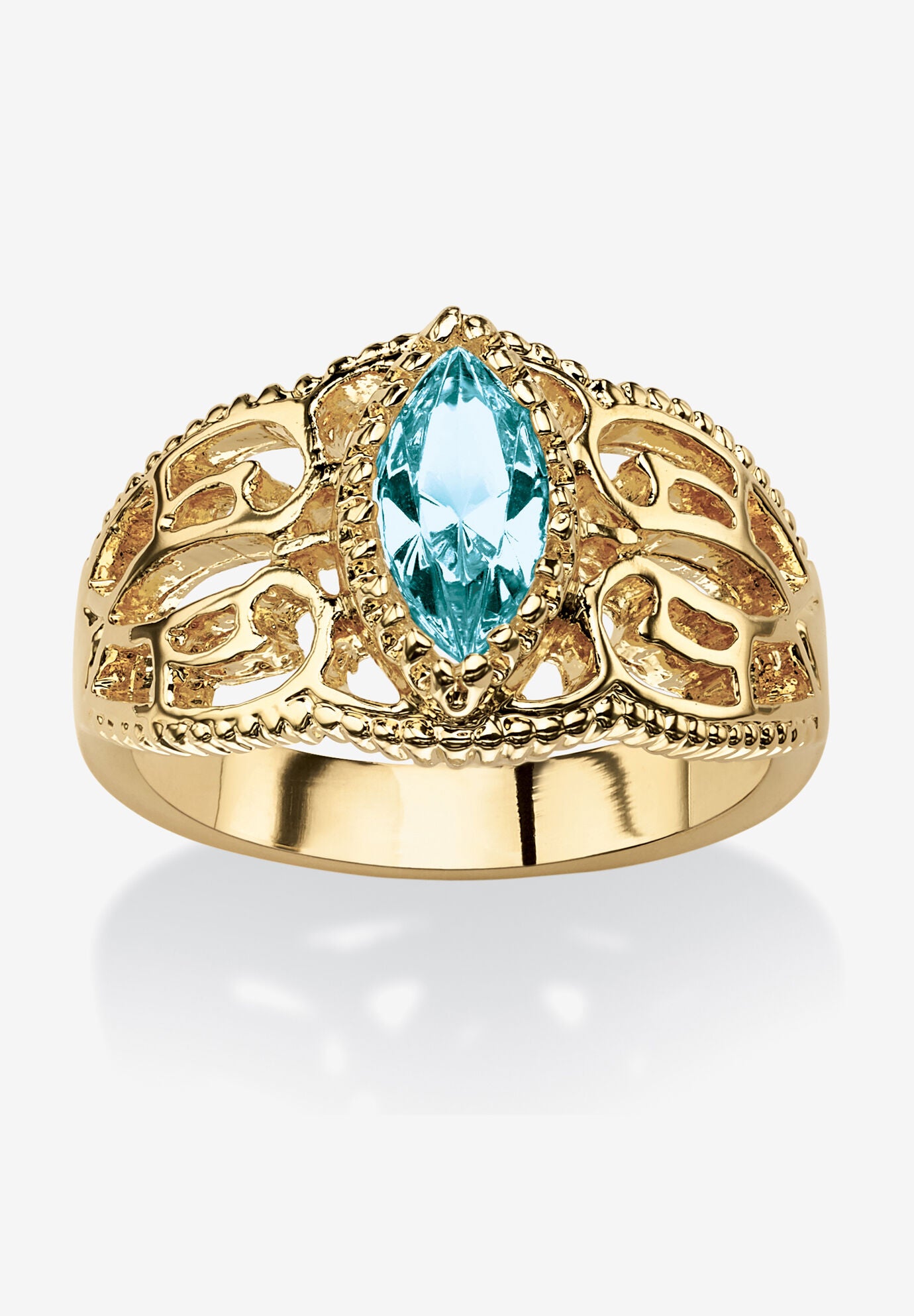 Simulated Birthstone Gold-Plated Filigree Ring