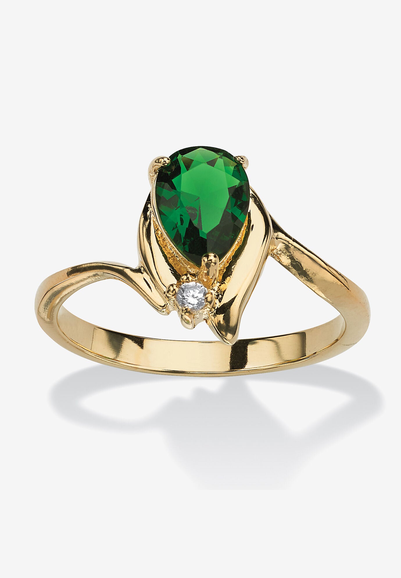 Yellow Gold Plated Simulated Birthstone And Round Crystal Ring Jewelry, EMERALD, hi-res image number 0