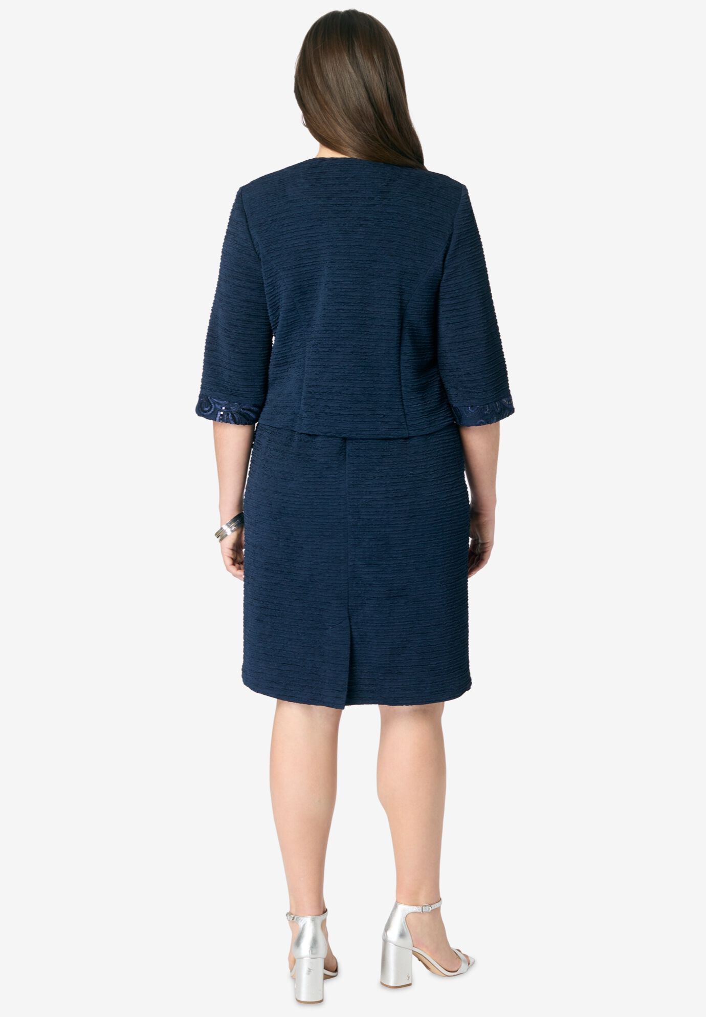 Sheath Dress and Lace Jacket Set, NAVY, on-hover image number 1