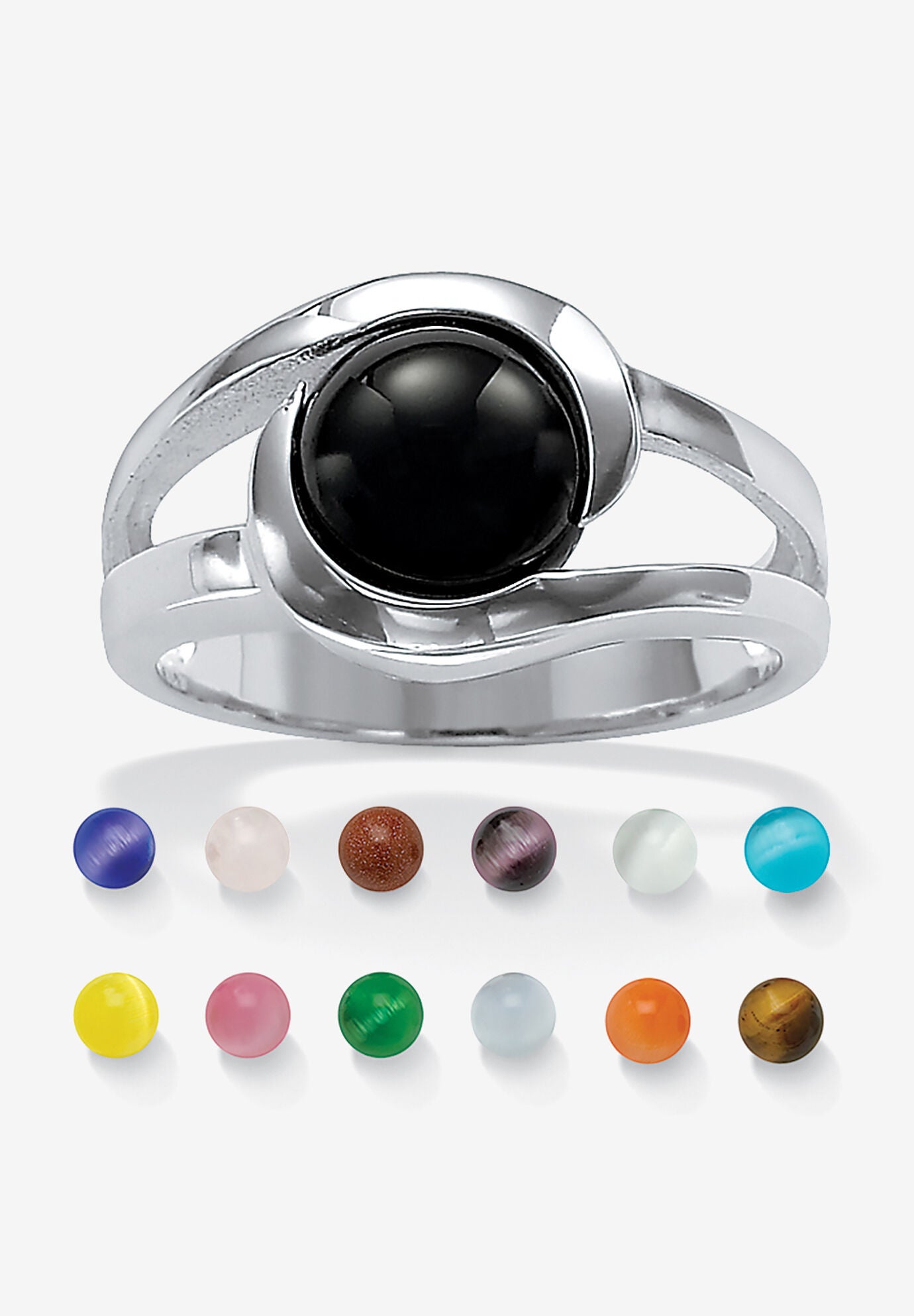 Silver Assorted Genuine Gemstone 14-Piece Interchangeable Ring Set, AGATE, hi-res image number 0