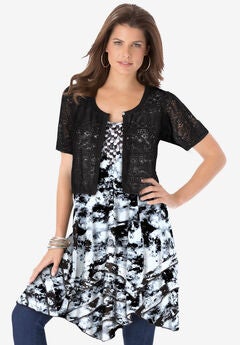Cropped Pointelle Short Sleeve Cardigan Sweater