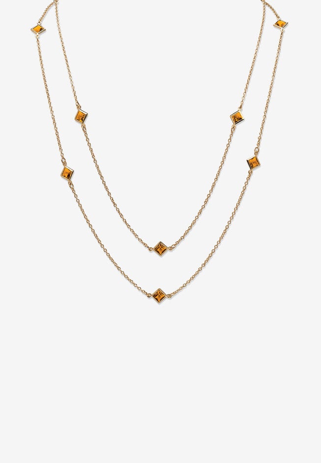 Gold Tone Endless 48 inches Necklace with Princess Cut Birthstone, NOVEMBER, hi-res image number 0