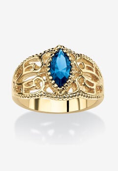 Simulated Birthstone Gold-Plated Filigree Ring