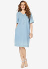 Embellished Denim Shirtdress, LIGHT WASH, hi-res image number null