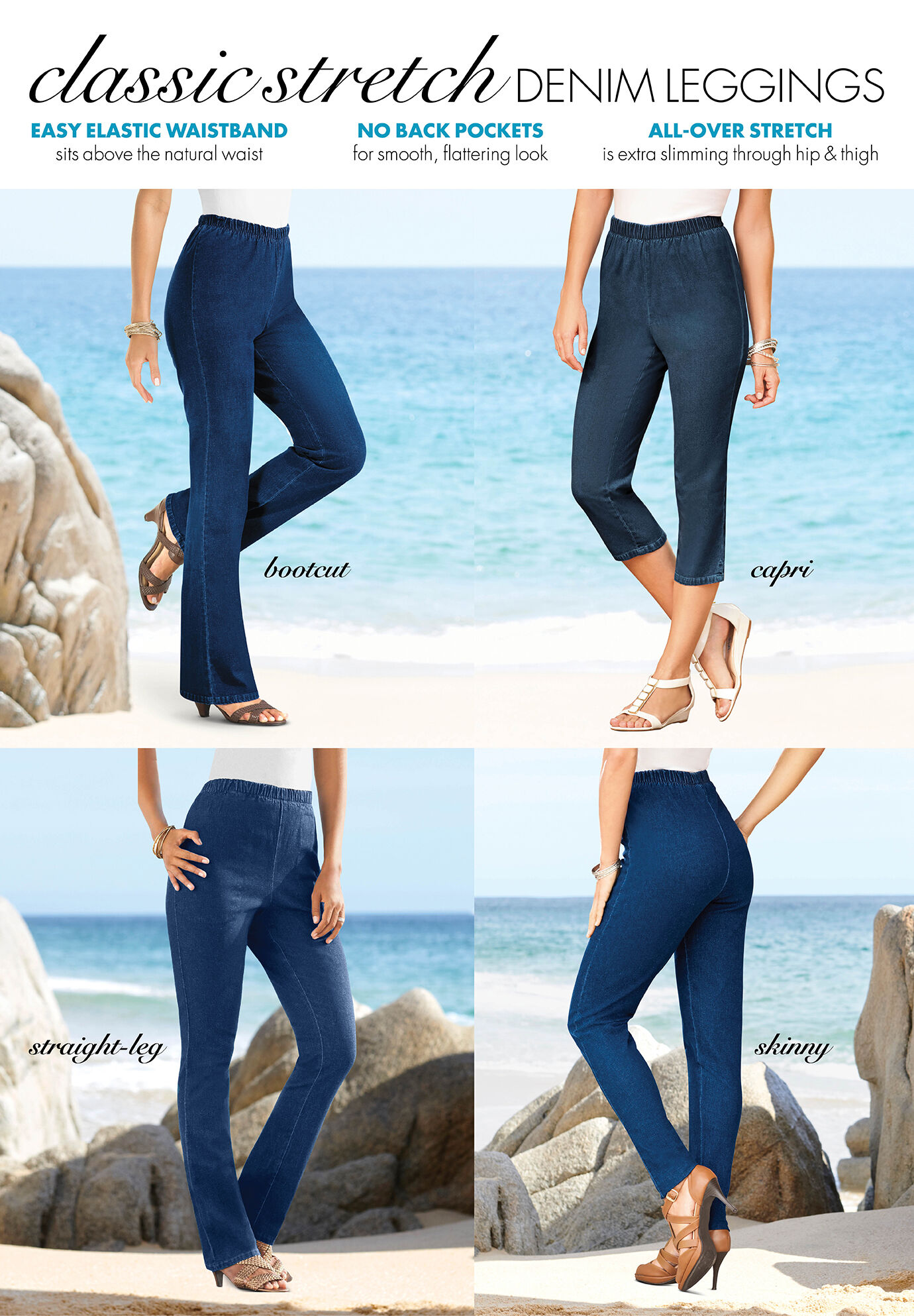 Roamans Womens Plus Size Straight-Leg Pull-On Stretch Jean 