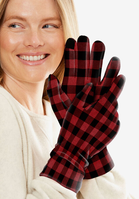 Fleece Gloves, CLASSIC RED BUFFALO PLAID, hi-res image number null