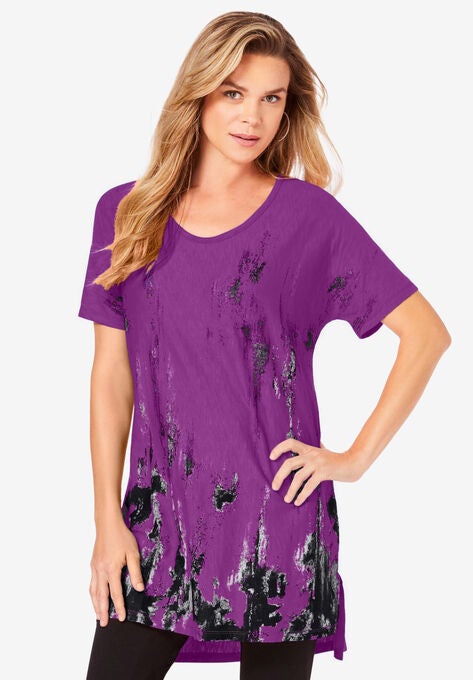 Printed Slub Tunic, PURPLE MAGENTA ABSTRACT, hi-res image number null