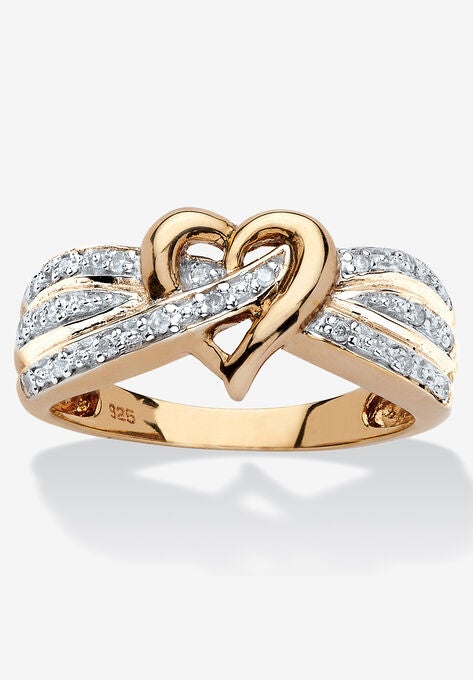 Gold Over Silver Diamond Heart Promise Ring (1/10 Cttw), DIAMOND, hi-res image number null