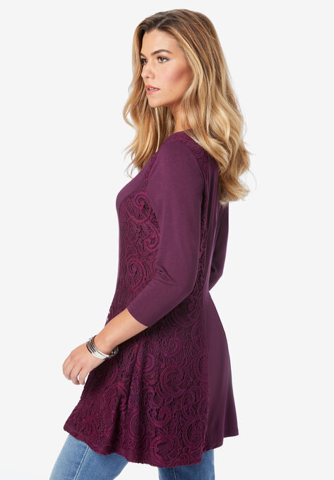 Lace-Panelled Fit-and-Flare Top, , alternate image number null
