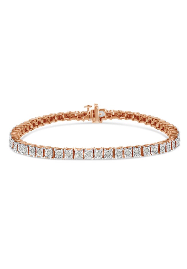 Rose Gold Over Sterling Silver Diamond Square Frame Miracleset Tennis Bracelet 8 inches, ROSE GOLD, hi-res image number null
