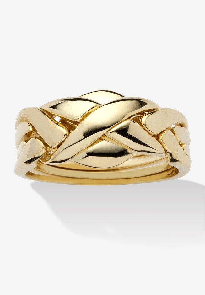Yellow Gold-Plated Braided Puzzle Ring Jewelry, GOLD, hi-res image number 0