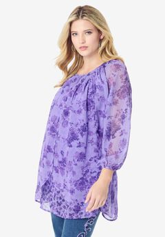 Blouson Sleeve Overlay Blouse