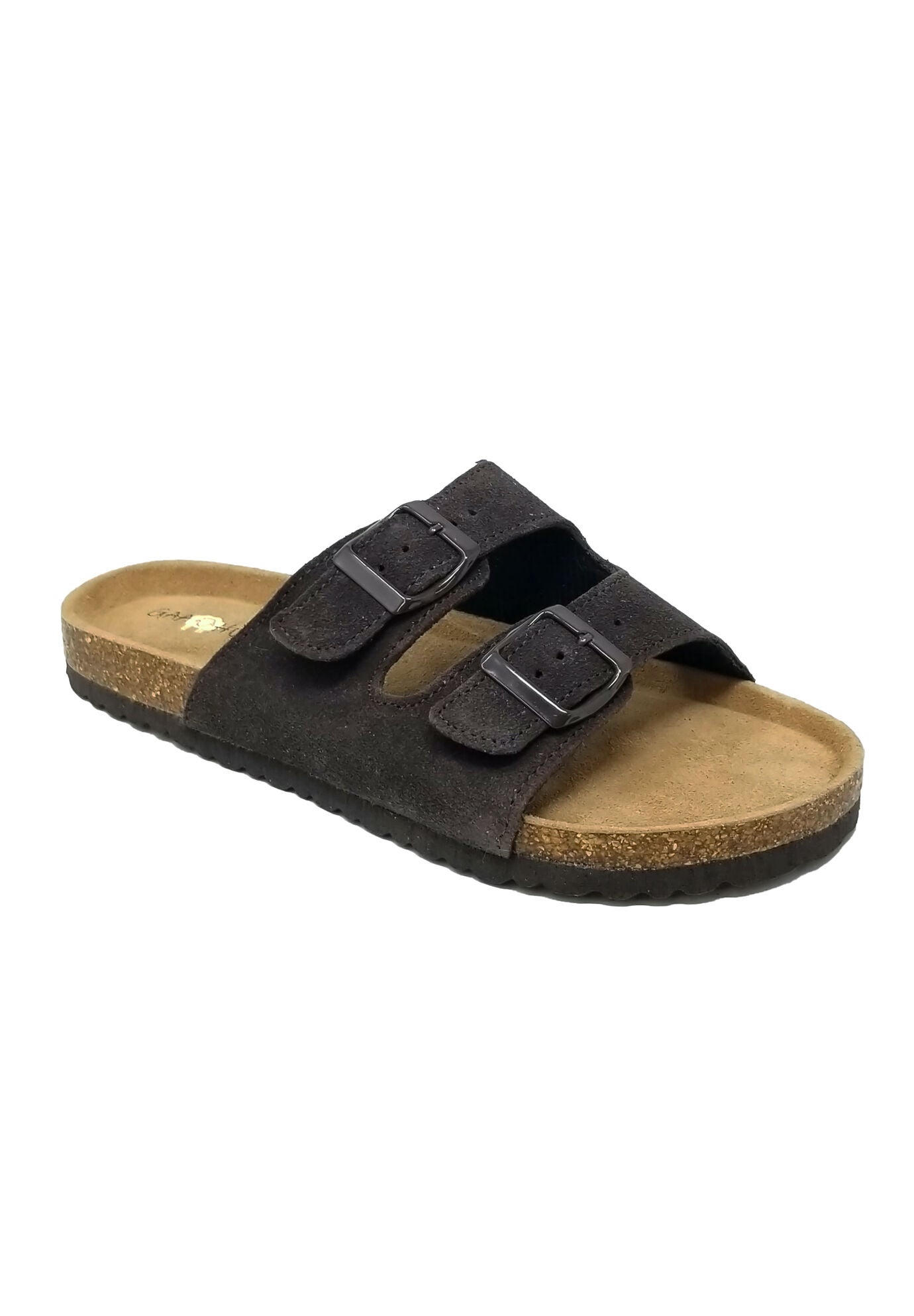 Suede Leather 2 Strap Footbed Sandal, BROWN, hi-res image number 0