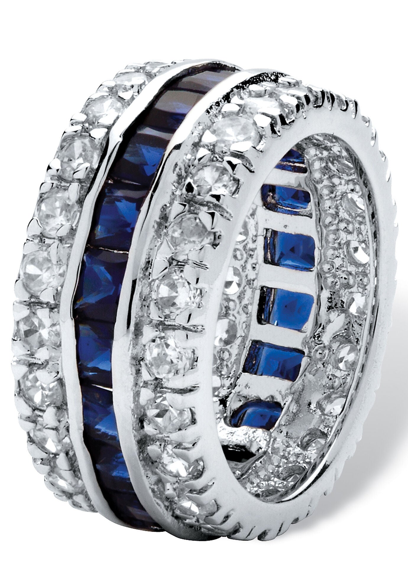 6.66 Tcw Blue Cz White Cz Accent Silvertone Eternity Band, , on-hover image number 1