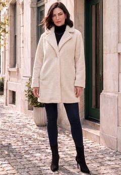 Plus Size Mid Length Teddy Faux Fur Coat
