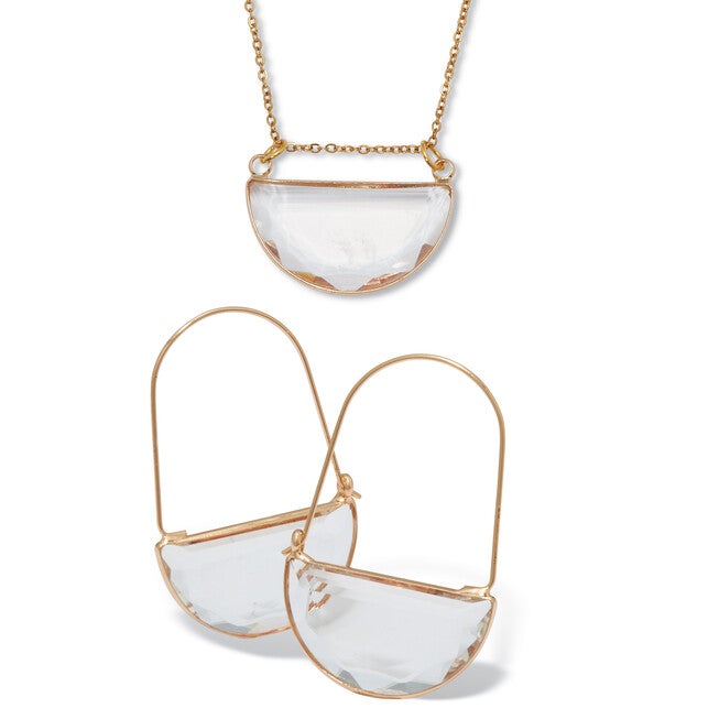 Crystal Half Moon Goldtone Jewelry Set, WHITE, hi-res image number 0