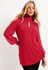 Sheer-Sleeve Mockneck Top, CLASSIC RED, hi-res image number null