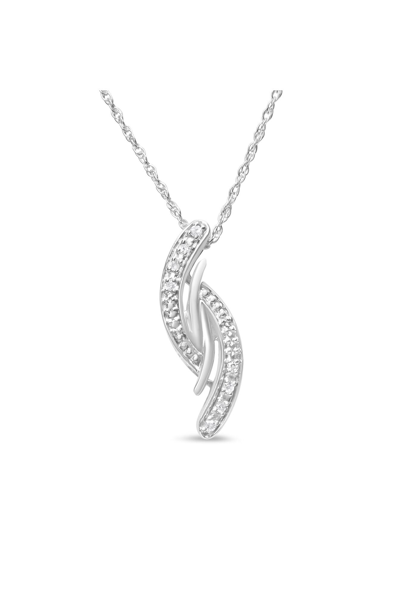 Silver Diamond Accent Bypass Curve 18 inches Pendant Necklace, , on-hover image number 1
