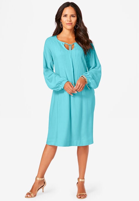 Pintuck Shirtdress, LIGHT AQUA, hi-res image number null