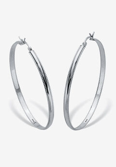 Sterling Silver Diamond Cut Beaded Edge Hoop Earrings (53Mm) Jewelry