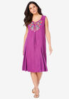 Embroidered Sleeveless Crinkle Dress, PURPLE MAGENTA FOLK EMBROIDERY, hi-res image number null