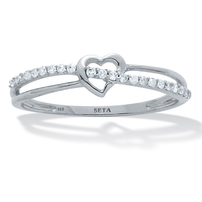 .11 TCW Diamond Sterling Silver Crossover Heart Ring, WHITE, hi-res image number 0