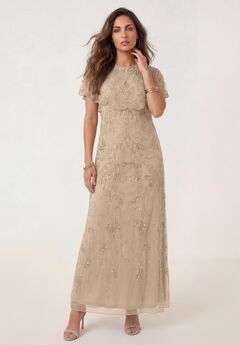 Plus Size Beaded Capelet Maxi Gown – Glam Evening Dress