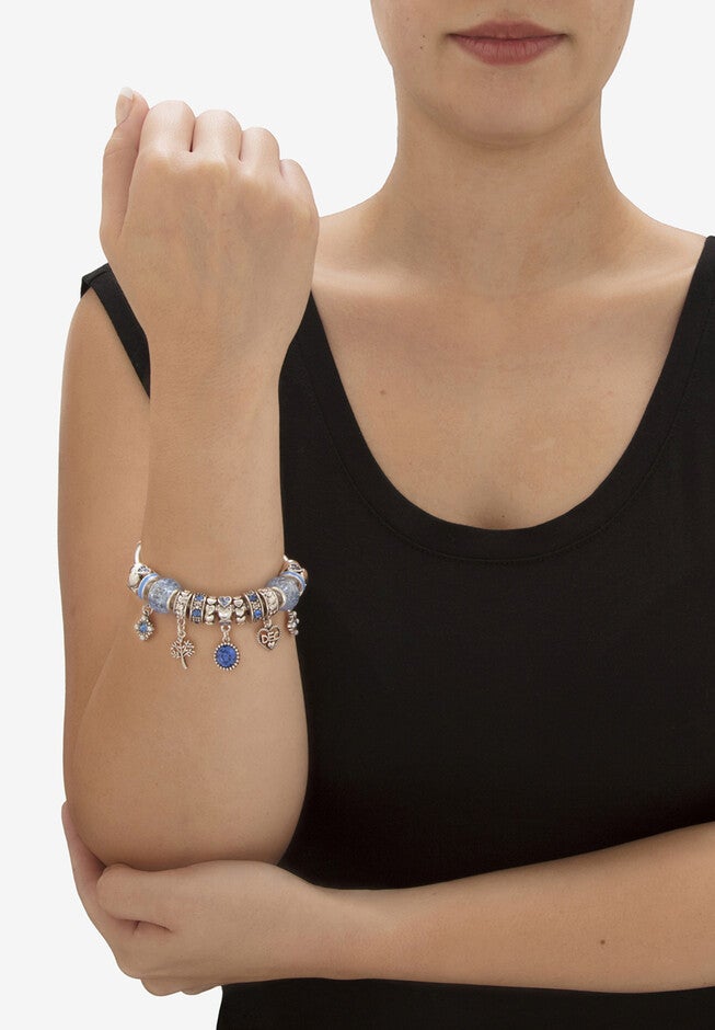 Antiqued Silvertone Simulated Birthstone 8 inches Charm Bracelet, , alternate image number 2