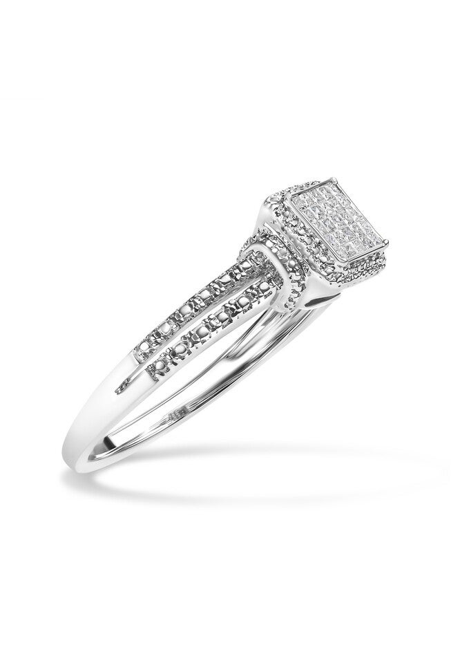 Silver 1/4 Cttw Princess-Cut Diamond Composite Ring With Beaded Halo, , alternate image number 2