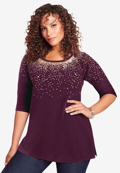 Plus Size Three Quarter Sleeve Embellished Tunic