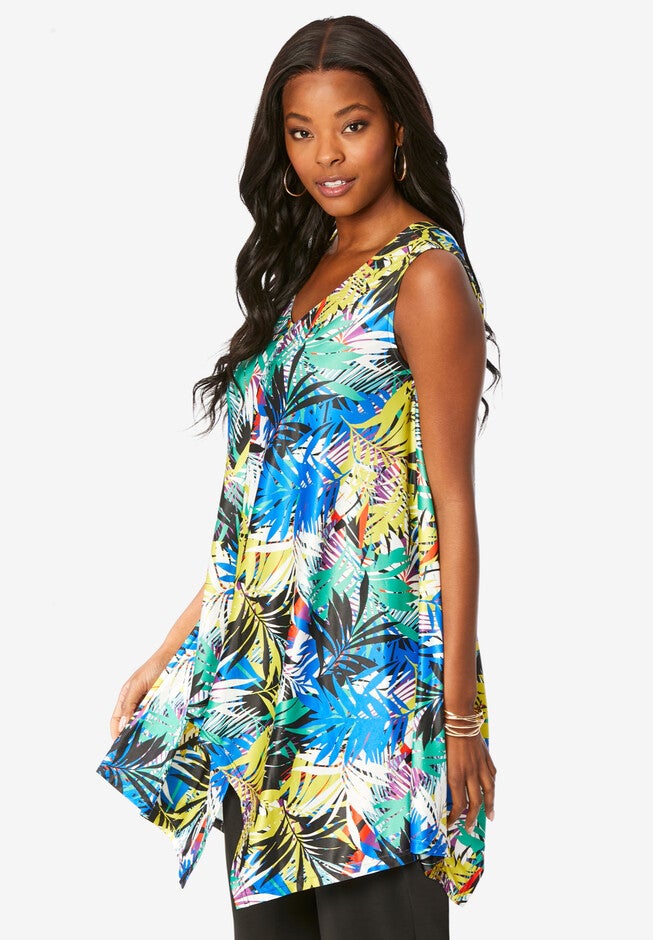 V-Neck Handkerchief Hem Ultrasmooth® Fabric Tunic, , alternate image number null