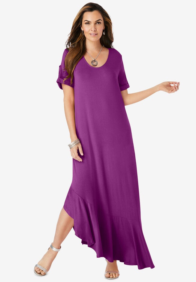Ruffle-Hem Maxi Dress, PURPLE MAGENTA, hi-res image number null