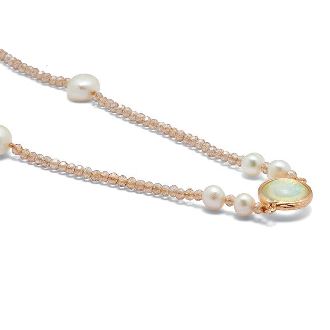 Simulated Opal and Simulated Pearl Goldtone Beaded Necklace 38-inch, WHITE, on-hover image number null