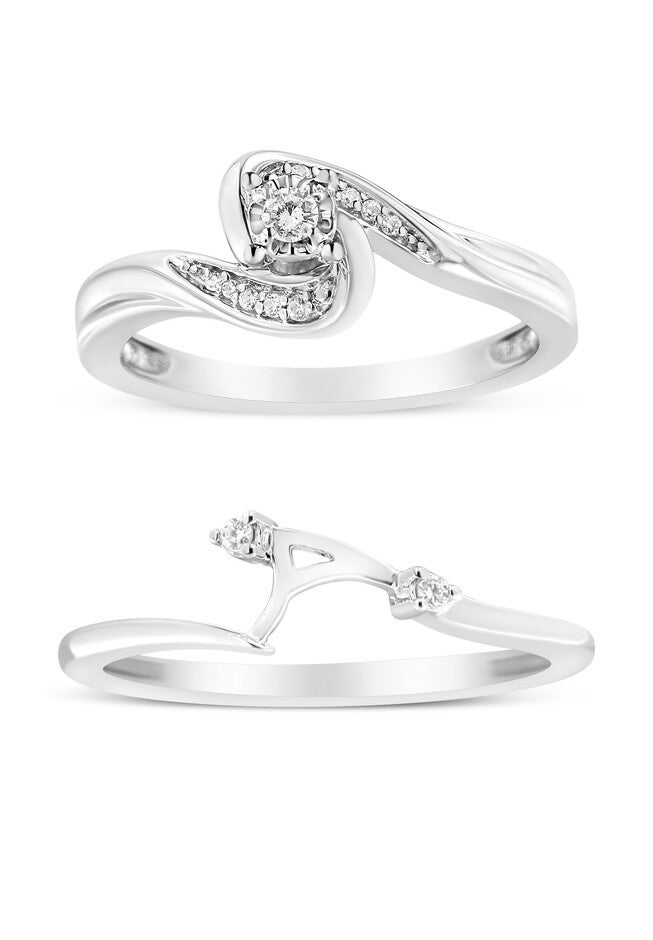 Silver 1/10 Cttw Diamond Swirl And Bypass Bridal Set, , on-hover image number null