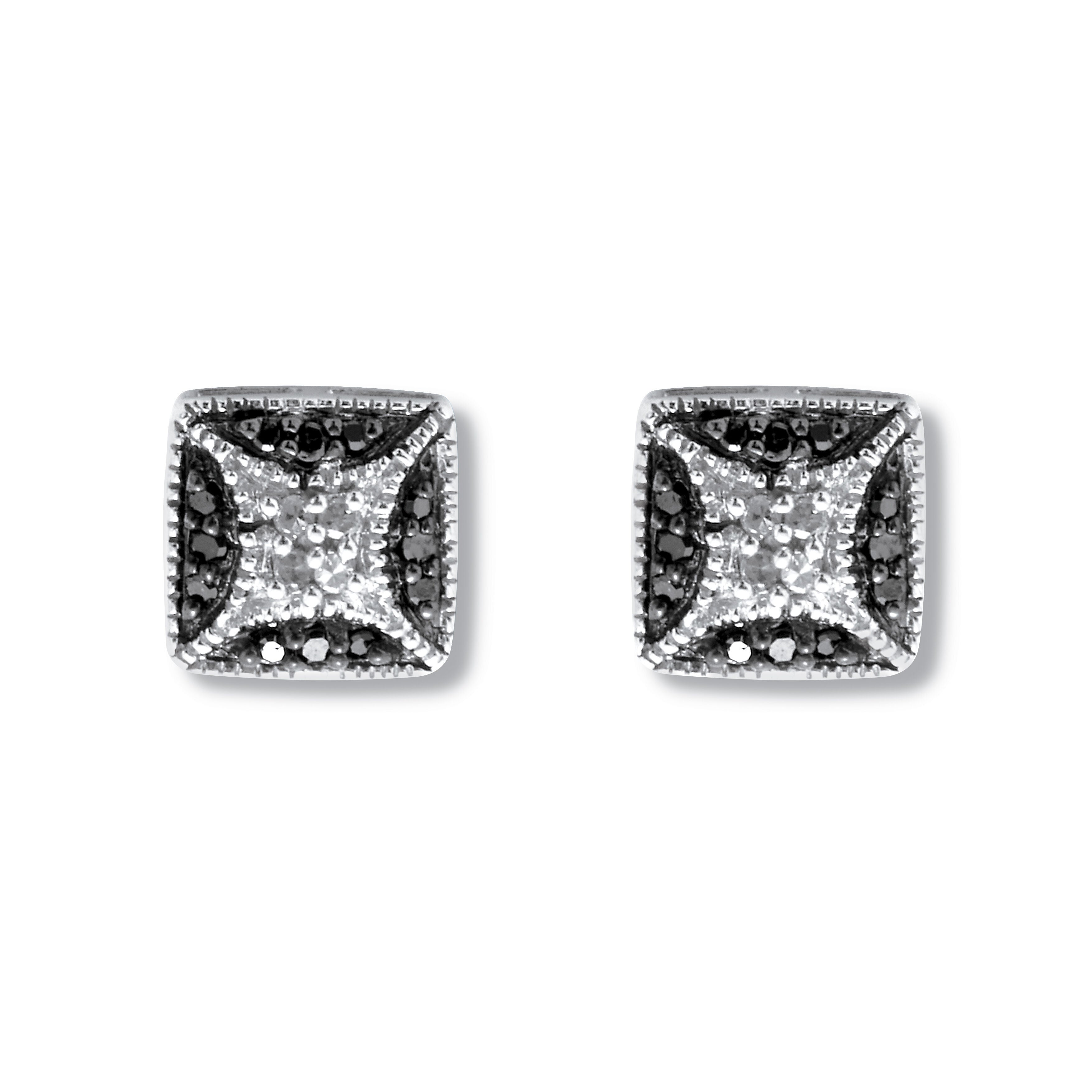 .22 TCW Black and White Diamond Sterling Silver Square Stud Earrings (3/10 inch), WHITE, hi-res image number 0