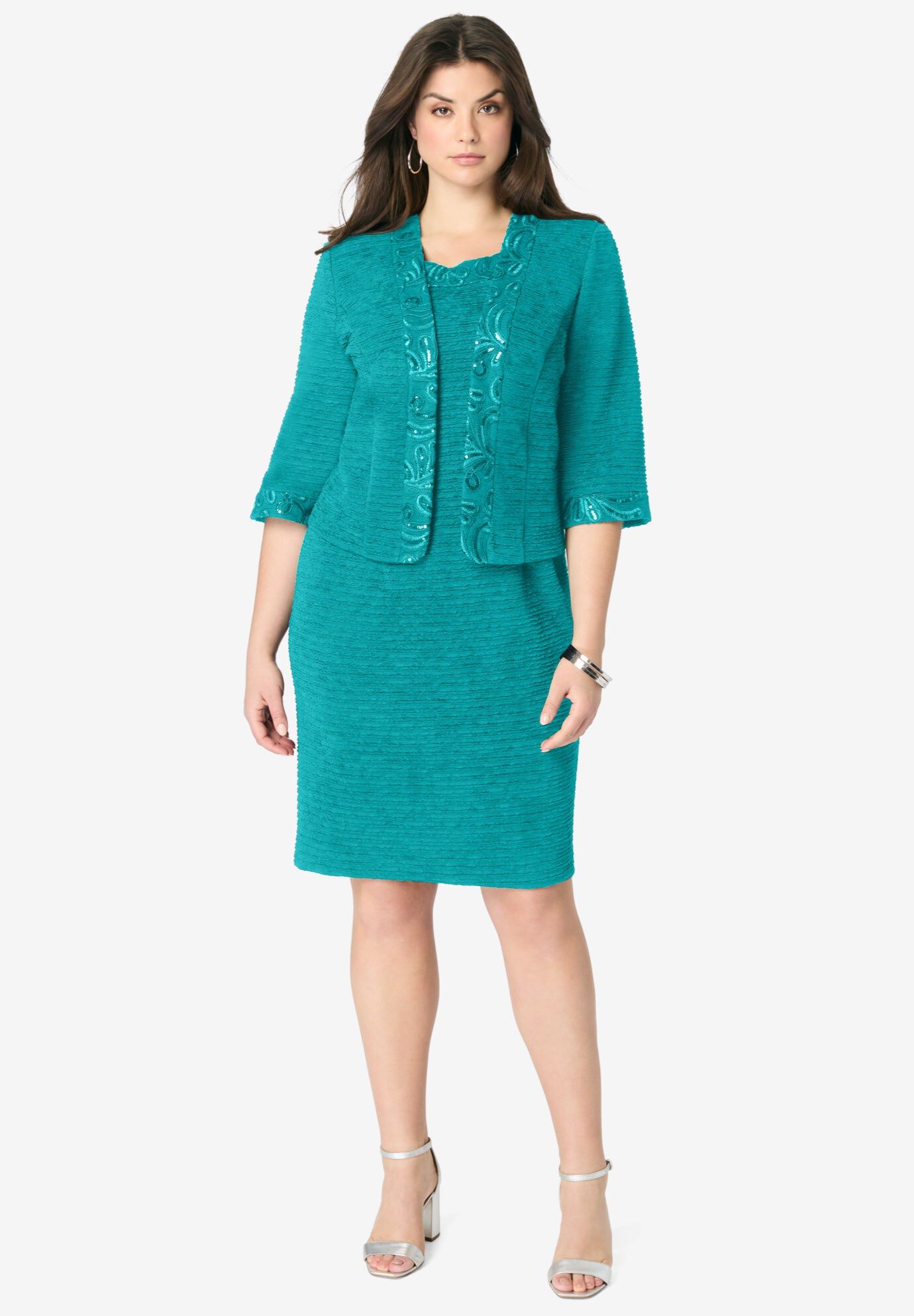Sheath Dress and Lace Jacket Set, JADE, hi-res image number 0