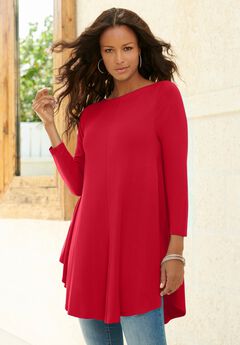 Plus Size Boatneck Swing Ultra Drape Tunic Top