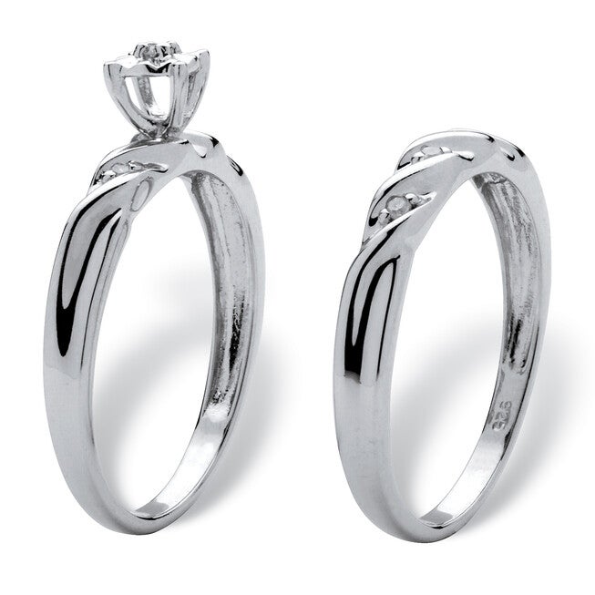 Diamond Accent Platinum-plated Sterling Silver Wedding Band Set, WHITE, on-hover image number 1