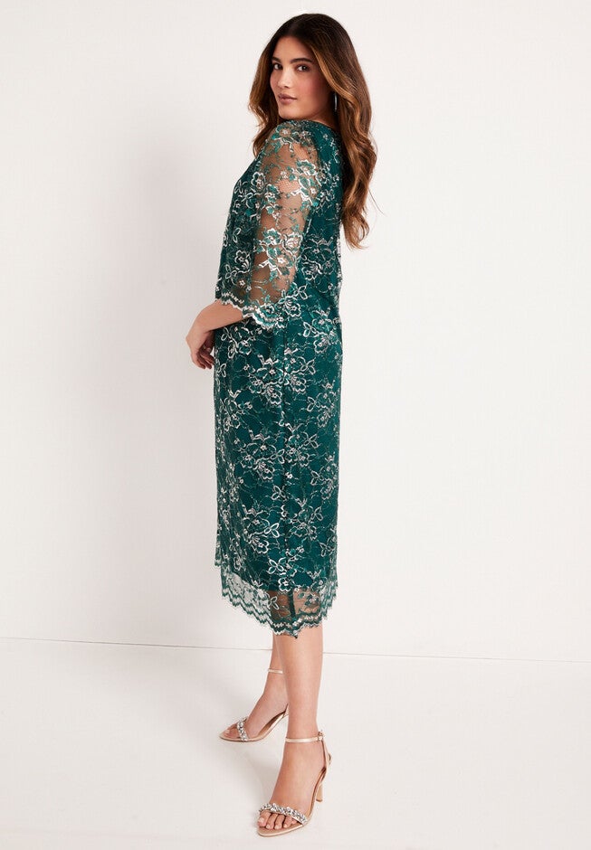 Metallic Lace Sheath Dress, , alternate image number null
