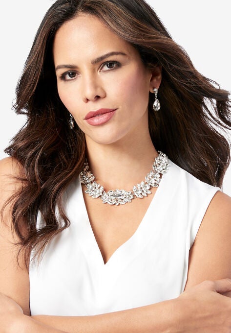 Rhinestone Necklace Set, SILVER, hi-res image number null