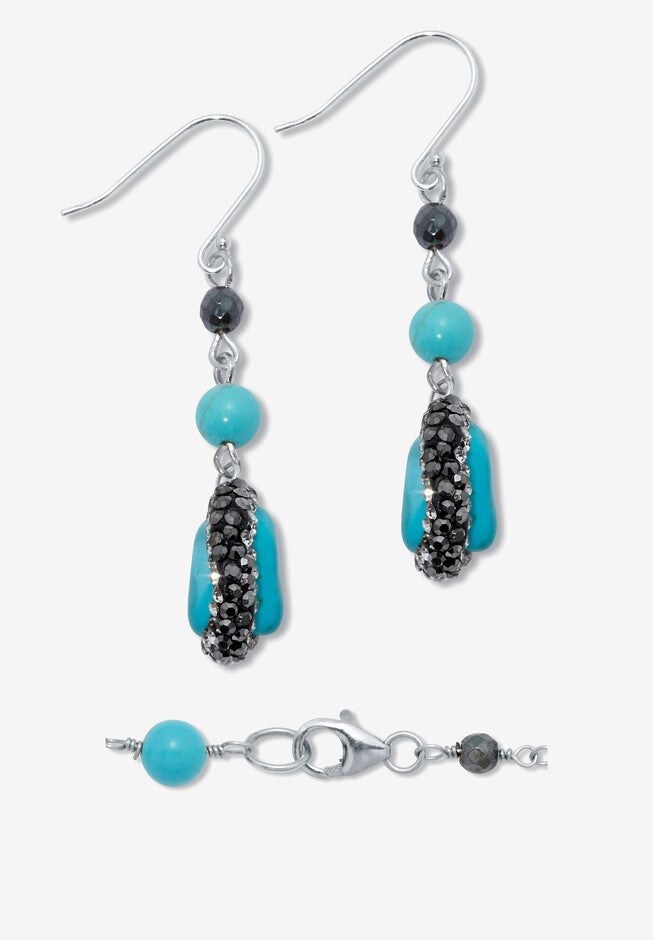 Genuine And Simulated Turquoise Silvertone Necklace Set 36-Inch, , on-hover image number 1