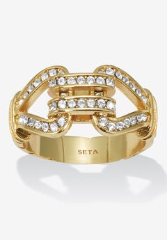 Round Crystal 14K Yellow Gold-Plated Link Ring