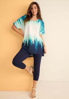 Plus Size Printed Slub Tunic Top