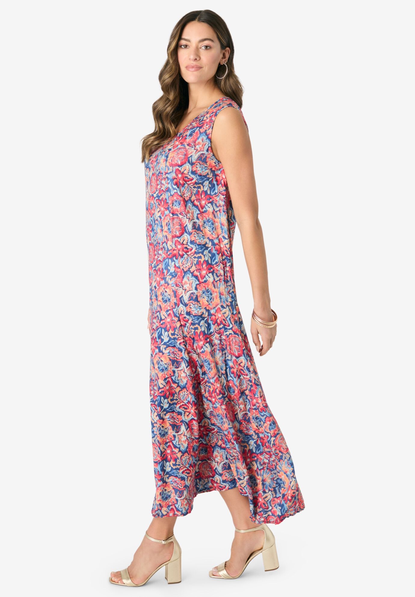 Printed Maxi Dress, DARK BLUE IKAT FLORAL, alternate image number 2