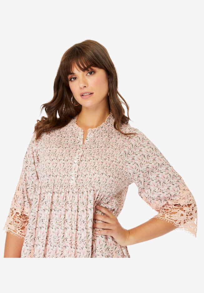 Embroidered Smocked Blouse, , alternate image number null