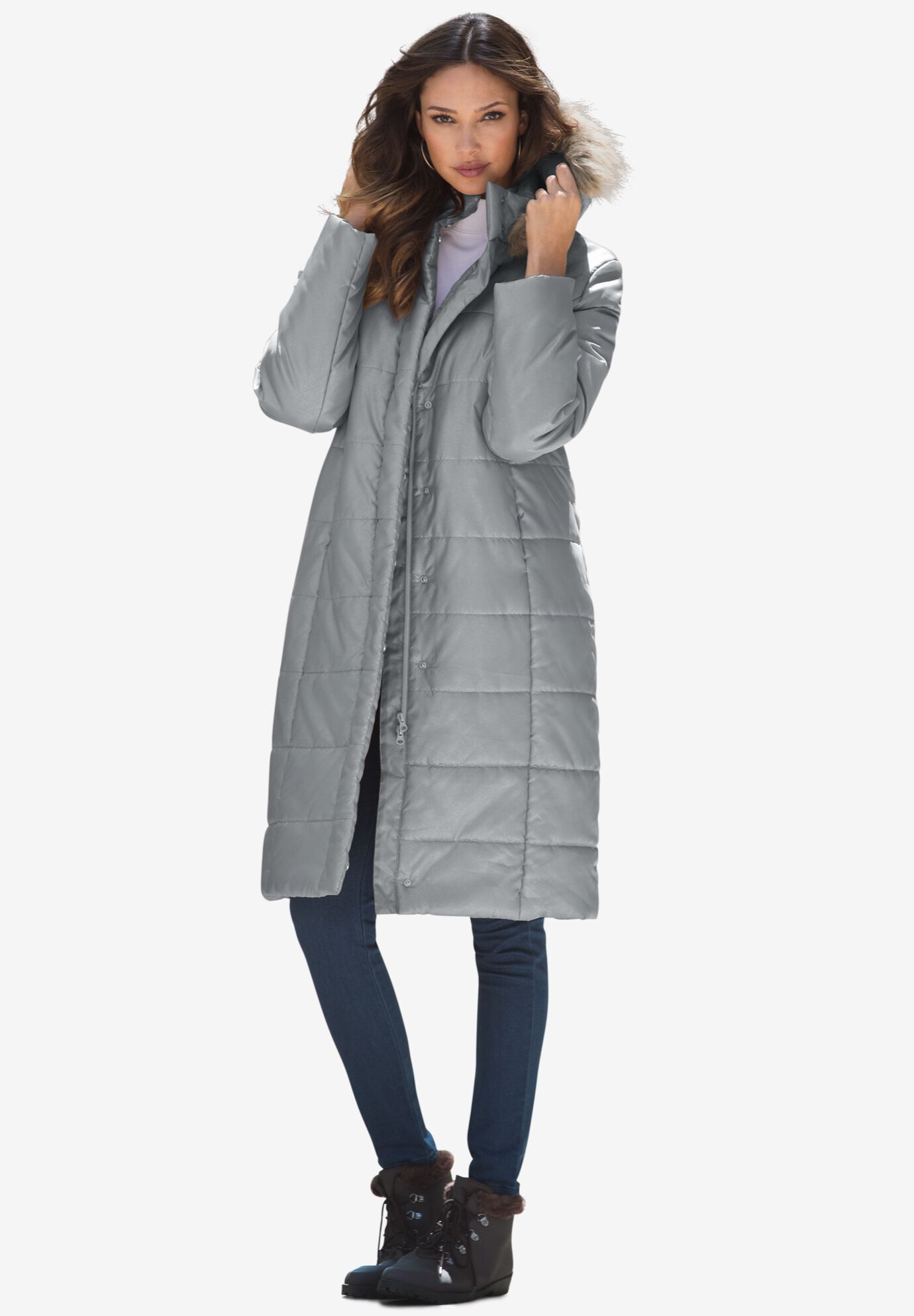 Mid-Length Quilted Puffer Jacket | Roaman's