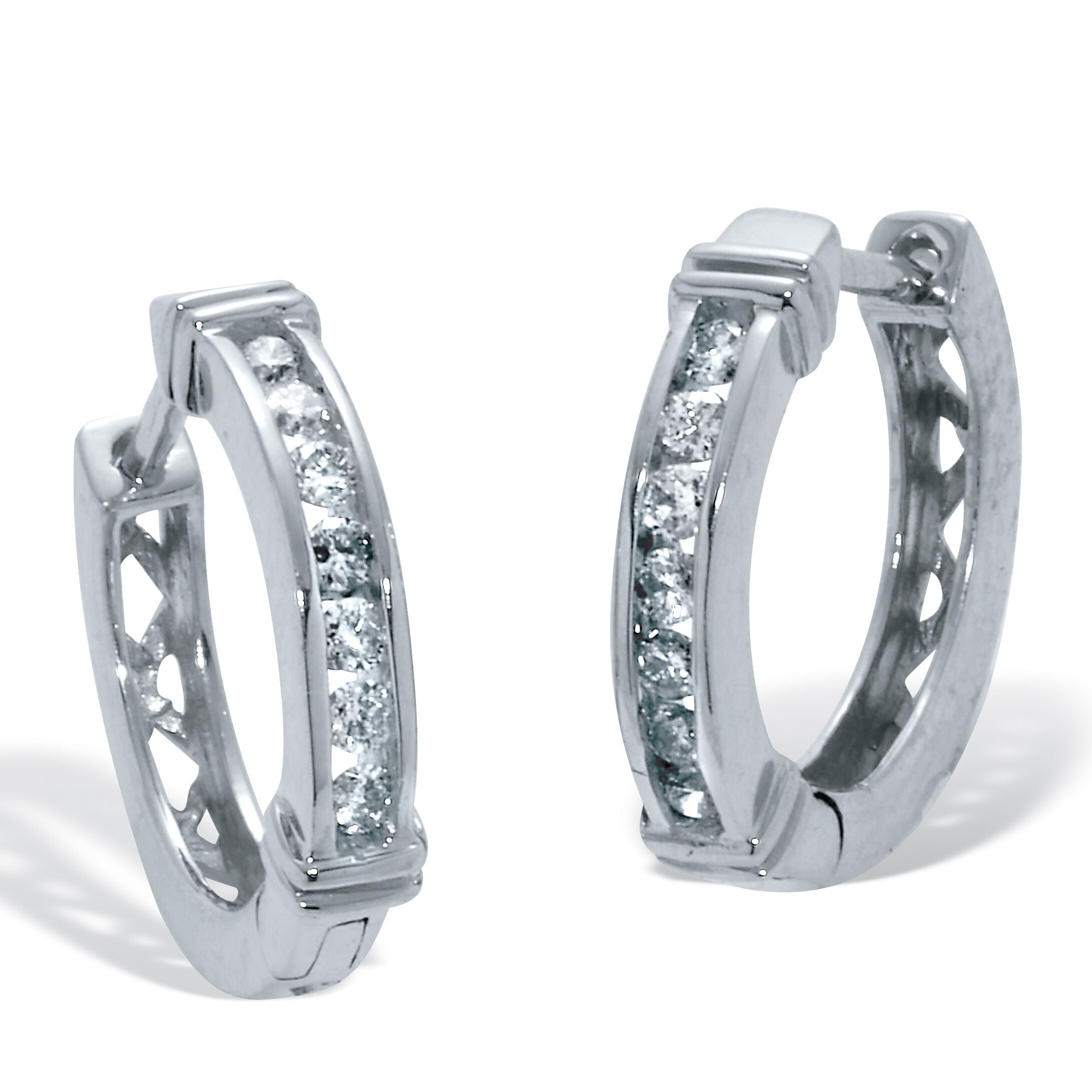 .25 TCW Diamond Sterling Silver Huggie Hoops (1/2 inch), WHITE, hi-res image number 0