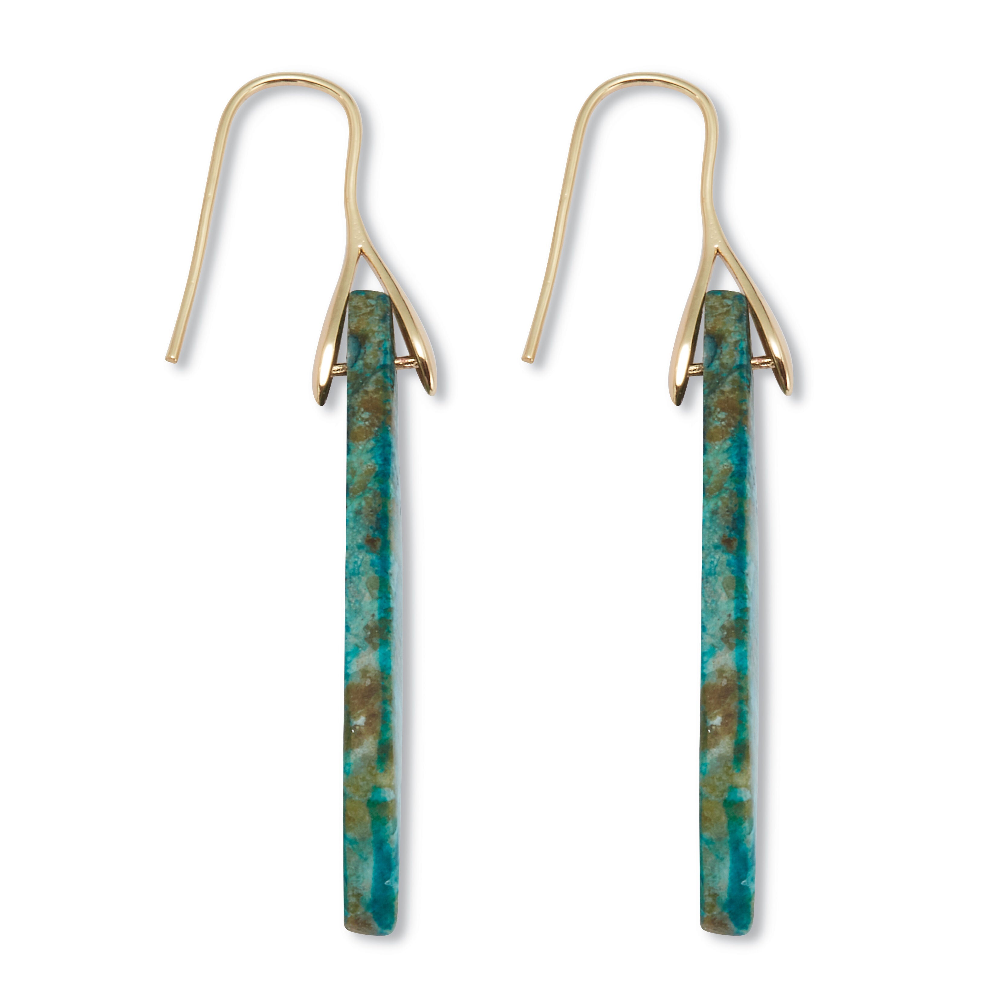Genuine Blue Jasper Goldtone Drop Earrings, BLUE, alternate image number 3